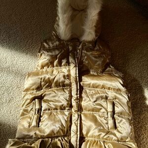 Gymboree Gold Puffer Vest with Faux Fur Hood